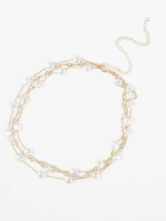 Women Altar039d State Jewelry Layered Flat Pearl Necklace Gold