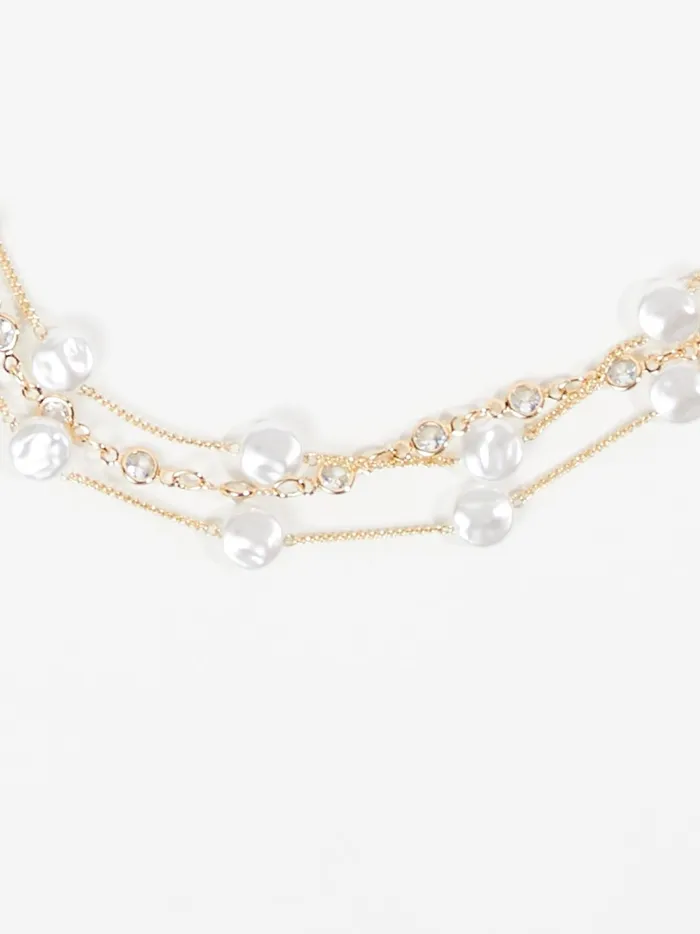 Women Altar039d State Jewelry Layered Flat Pearl Necklace Gold