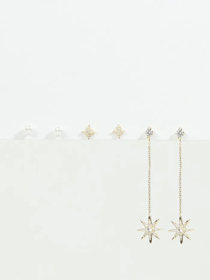 Women Altar039d State Jewelry Linear Star Pearl Earrings Gold