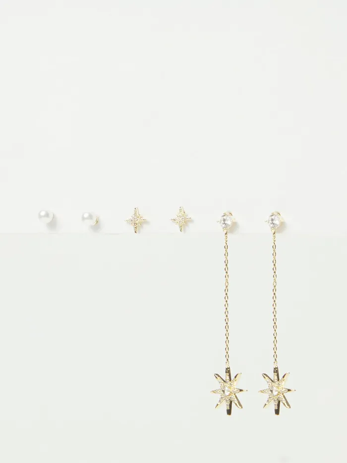 Women Altar039d State Jewelry Linear Star Pearl Earrings Gold