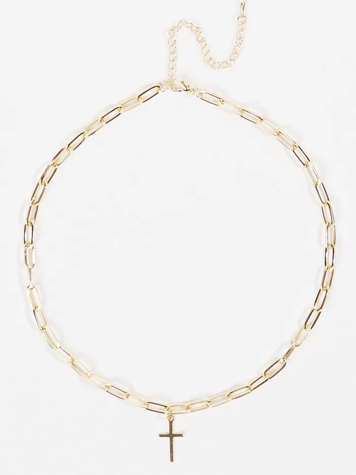 Women Altar039d State Jewelry Paperclip Chain Cross Pendant Necklace Gold