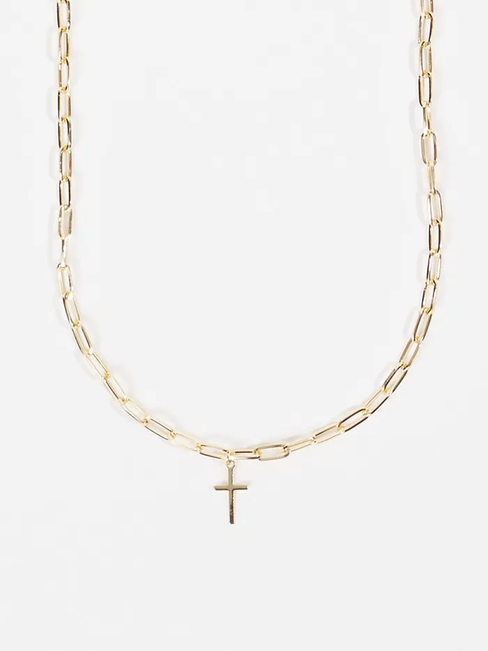 Women Altar039d State Jewelry Paperclip Chain Cross Pendant Necklace Gold