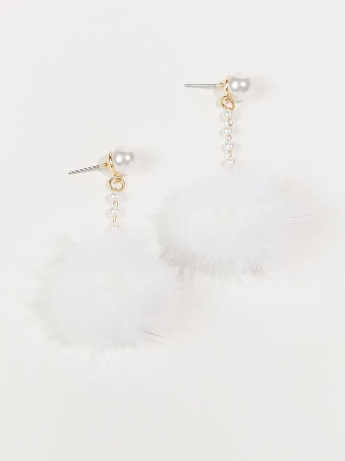 Women Altar039d State Jewelry Pom Crystal Dangle Earrings White