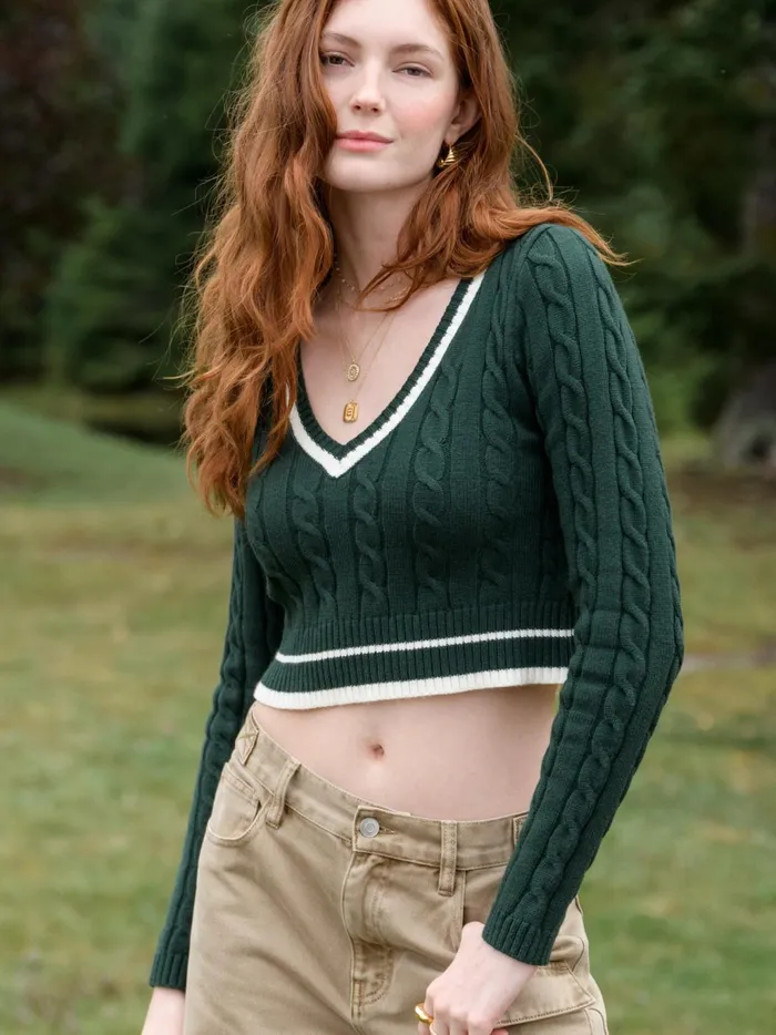 Women Altar039d State Sweaters Caite Cropped Sweater Huntergreenivory