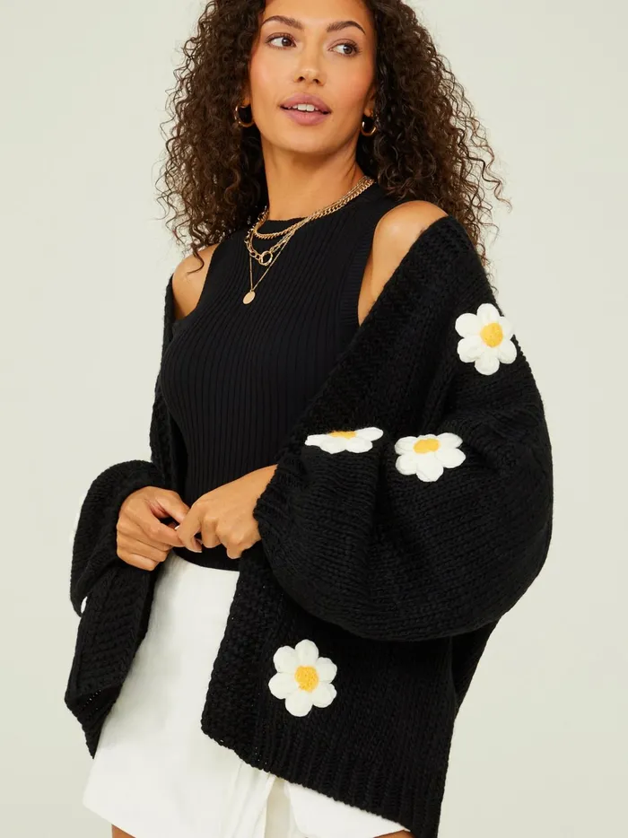 Women Altar039d State Sweaters Daisie 3d Floral Cardigan Black