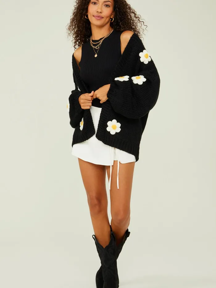 Women Altar039d State Sweaters Daisie 3d Floral Cardigan Black