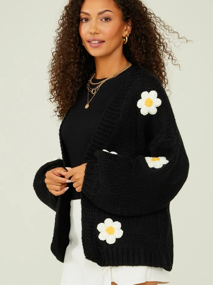 Women Altar039d State Sweaters Daisie 3d Floral Cardigan Black