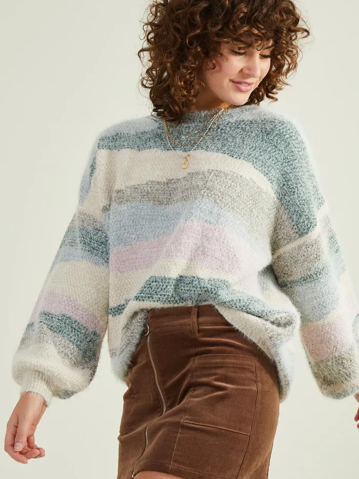 Women Altar039d State Sweaters Elaine Striped Eyelash Sweater Greencombo