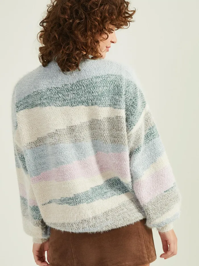 Women Altar039d State Sweaters Elaine Striped Eyelash Sweater Greencombo