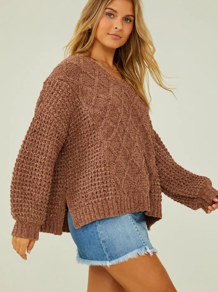 Women Altar039d State Sweaters Jovie Chenille V Neck Sweater Brown