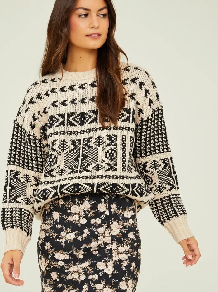 Women Altar039d State Sweaters Kya Fair Isle Sweater Creamblack