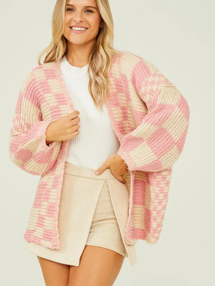 Women Altar039d State Sweaters Lauren Checkered Cardigan Pink