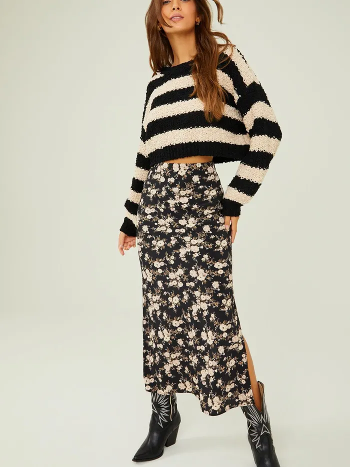Women Altar039d State Sweaters Opal Striped Popcorn Sweater Blackcream
