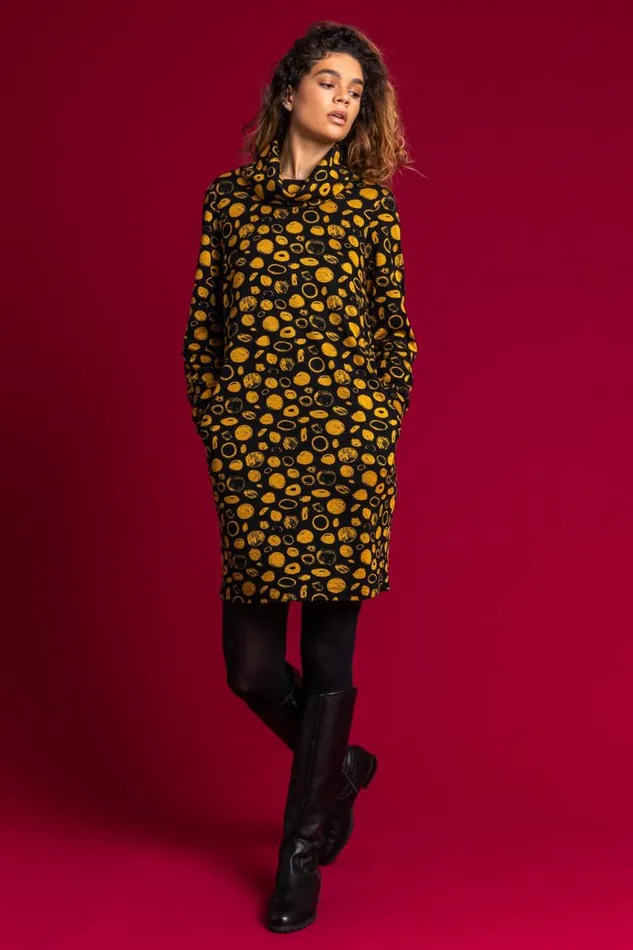 Women Amber Cowl Neck Spot Dress Roman Dresses