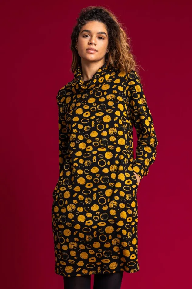 Women Amber Cowl Neck Spot Dress Roman Dresses