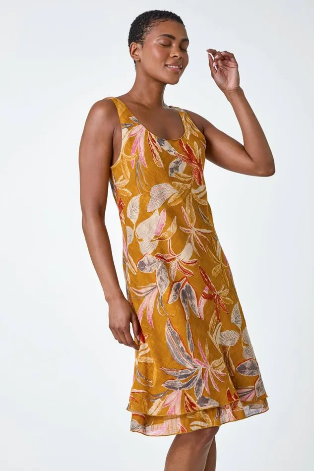 Women Amber Floral Print Cotton Layered Dress Roman Dresses