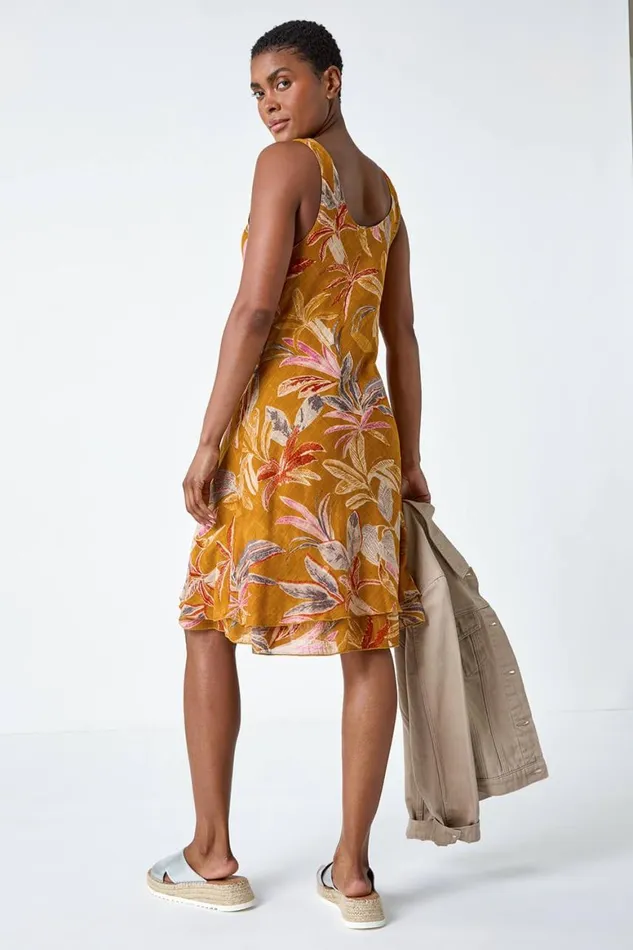 Women Amber Floral Print Cotton Layered Dress Roman Dresses