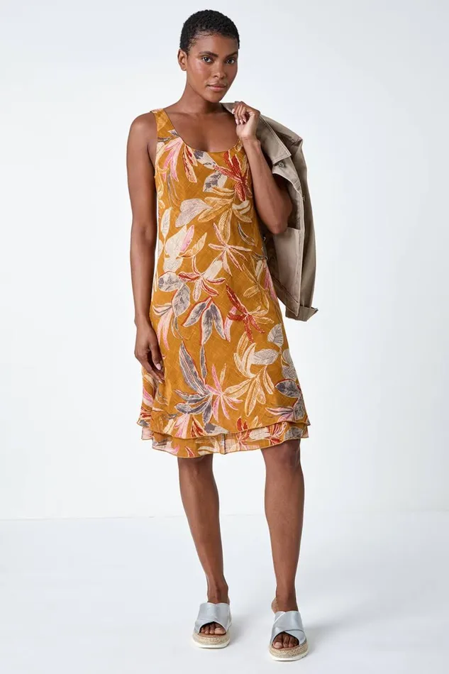 Women Amber Floral Print Cotton Layered Dress Roman Dresses