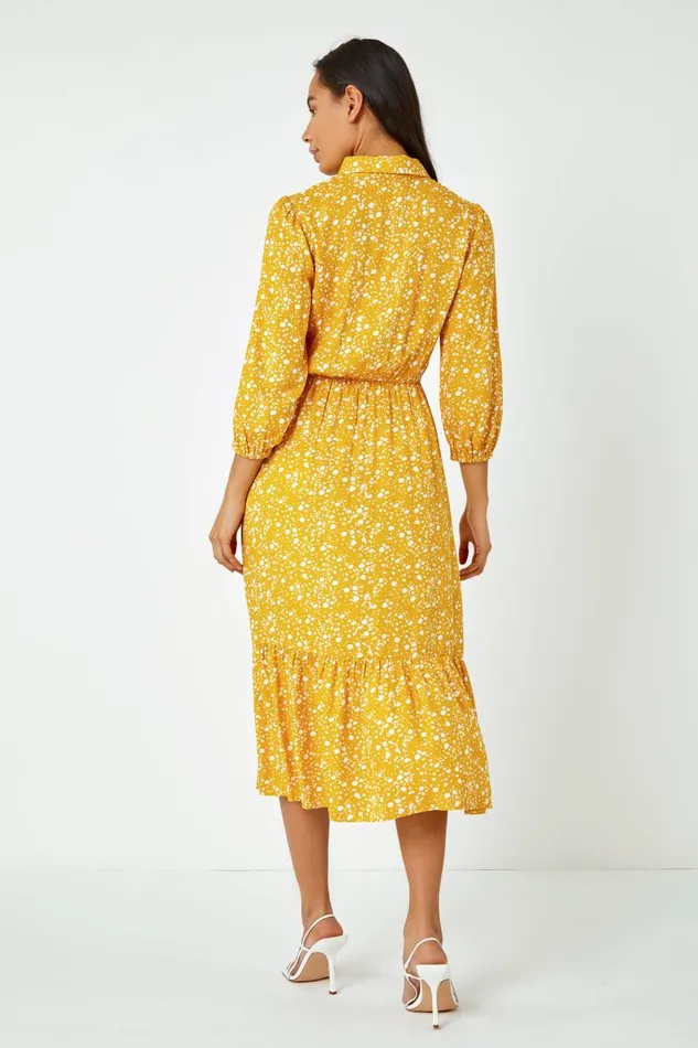 Women Amber Spot Print Tiered Shirt Dress Roman Dresses