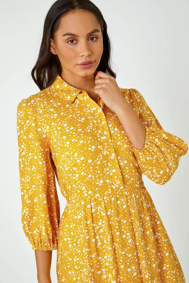 Women Amber Spot Print Tiered Shirt Dress Roman Dresses