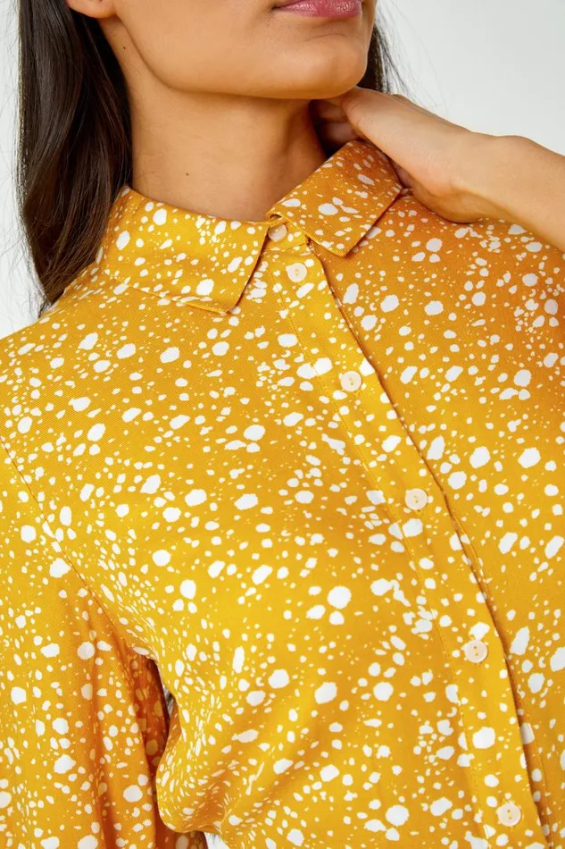 Women Amber Spot Print Tiered Shirt Dress Roman Dresses