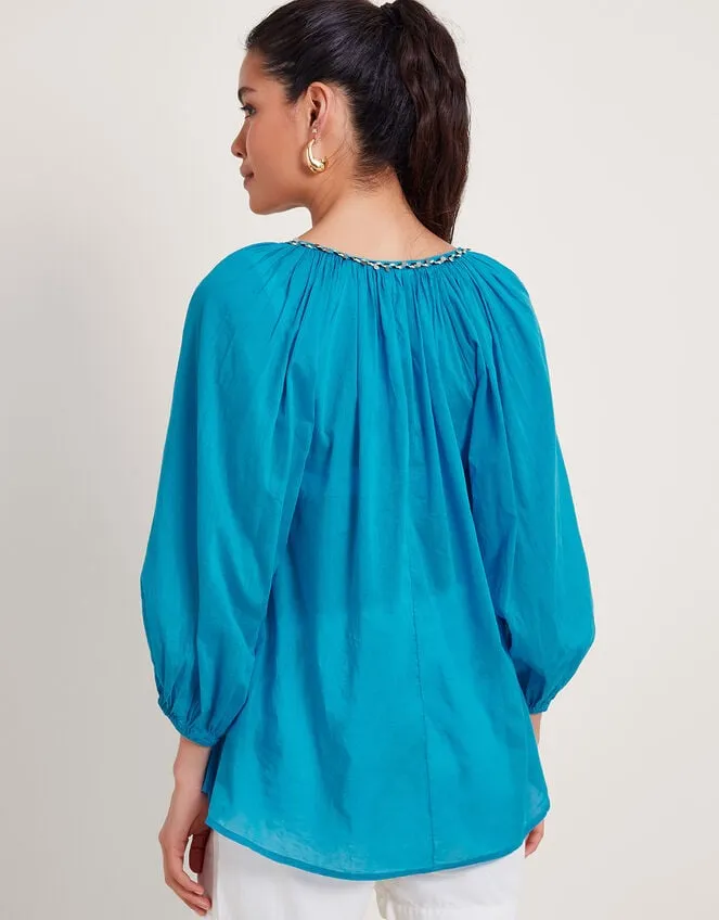 Women Amy Tie Neck Top Blue Monsoon Tops and Blouses