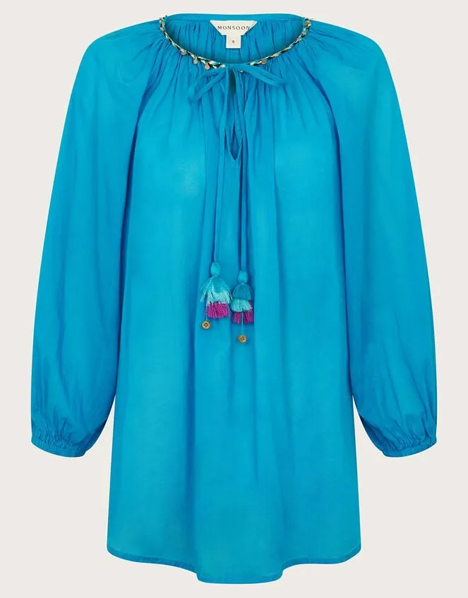 Women Amy Tie Neck Top Blue Monsoon Tops and Blouses