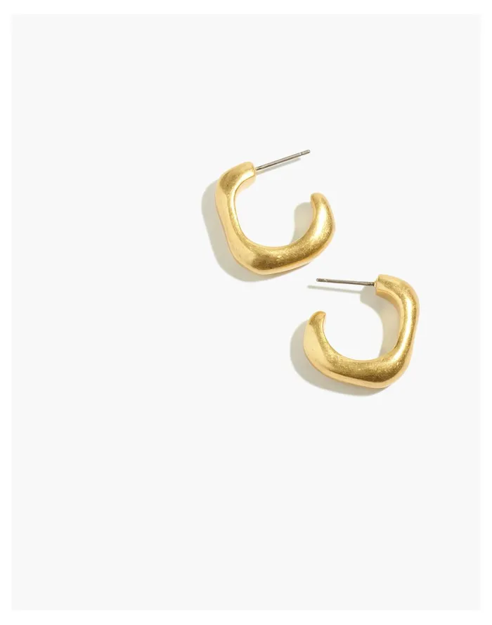 Women Angled Chunky Small Hoop Earrings Vintage Gold Madewell Earrings
