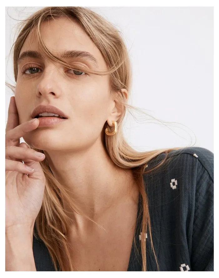Women Angled Chunky Small Hoop Earrings Vintage Gold Madewell Earrings Women Angled Chunky Small Hoop Earrings Vintage Gold Madewell Earrings