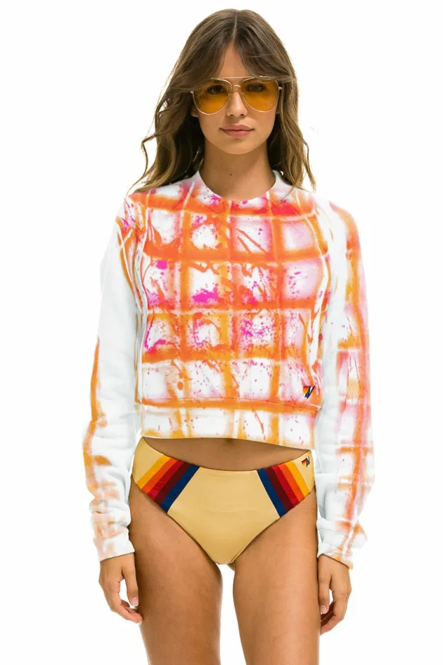 Women ARTIST COLLECTION CROPPED CREW SWEATSHIRT 8211 NEON RED ORANGE GRID Aviator Nation UnisexCrewSweatshirt Women ARTIST COLLECTION CROPPED CREW SWEATSHIRT 8211 NEON RED ORANGE GRID Aviator Nation UnisexCrewSweatshirt