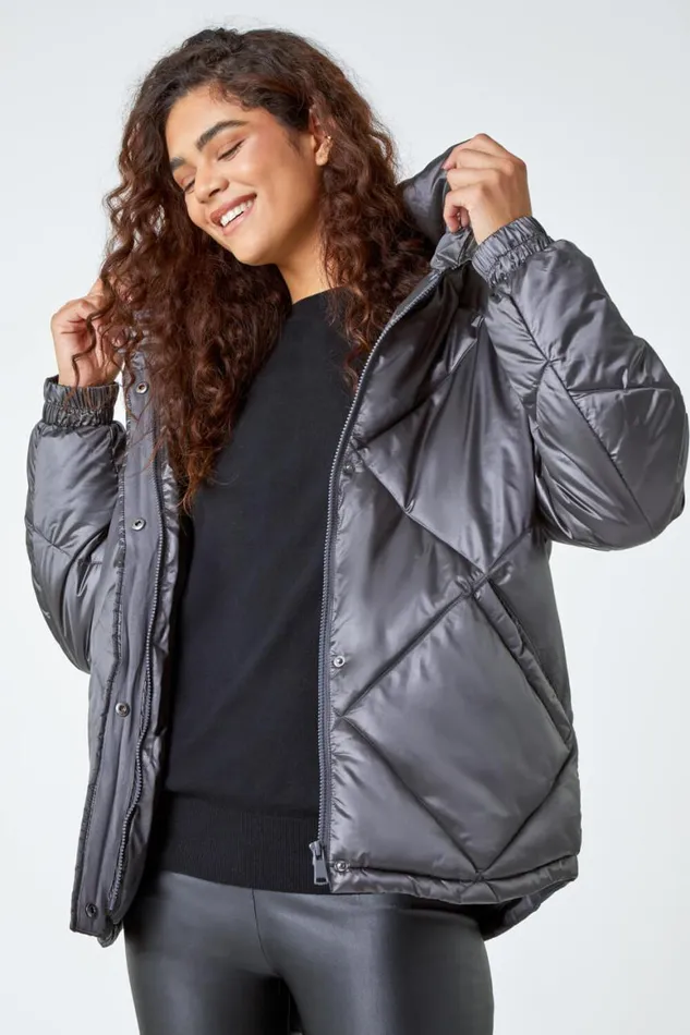 Women Ash Diamond Quilted Puffer Coat Roman Coats