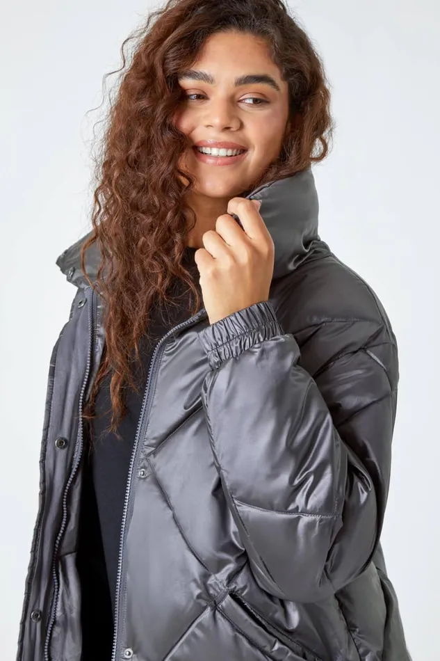 Women Ash Diamond Quilted Puffer Coat Roman Coats