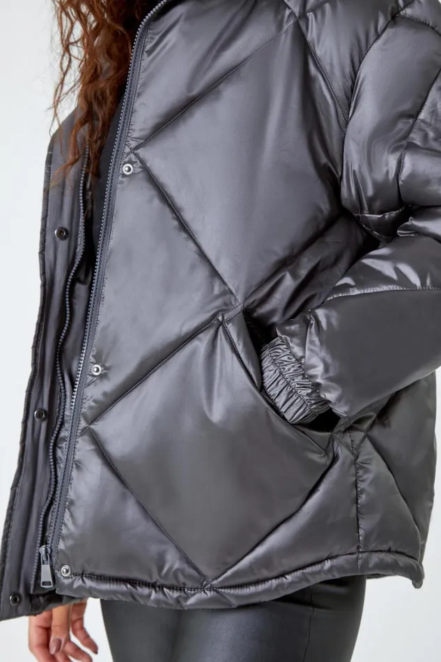 Women Ash Diamond Quilted Puffer Coat Roman Coats