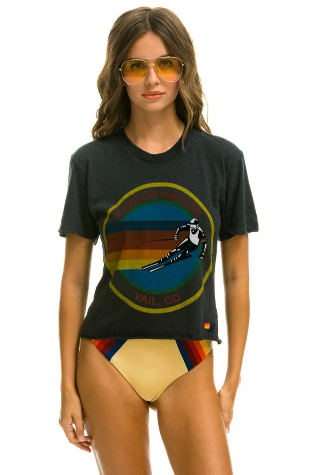 Women AVIATOR NATION VAIL BOYFRIEND TEE 8211 CHARCOAL Aviator Nation UnisexTees
