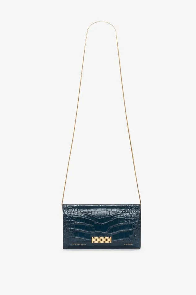 Women Bags Victoria Beckham Wallet On Chain In Midnight CrocEffect Leather