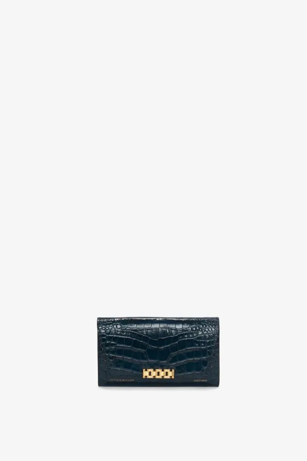 Women Bags Victoria Beckham Wallet On Chain In Midnight CrocEffect Leather