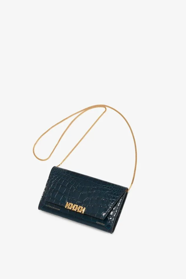 Women Bags Victoria Beckham Wallet On Chain In Midnight CrocEffect Leather