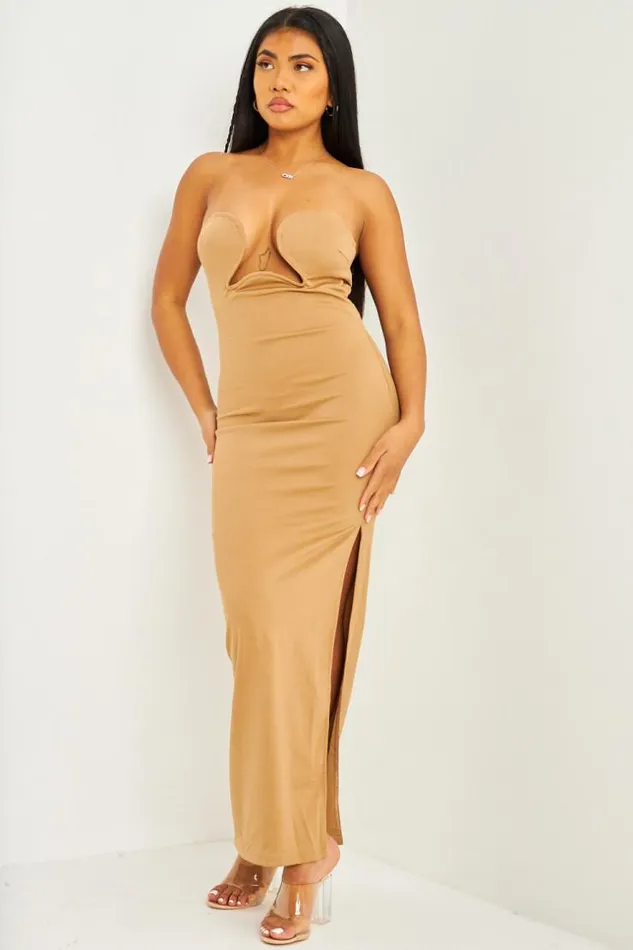 Women Bandeau Midi Dress In Dark Beige Darkbeige Brentiny Paris Ceremonial Outfits