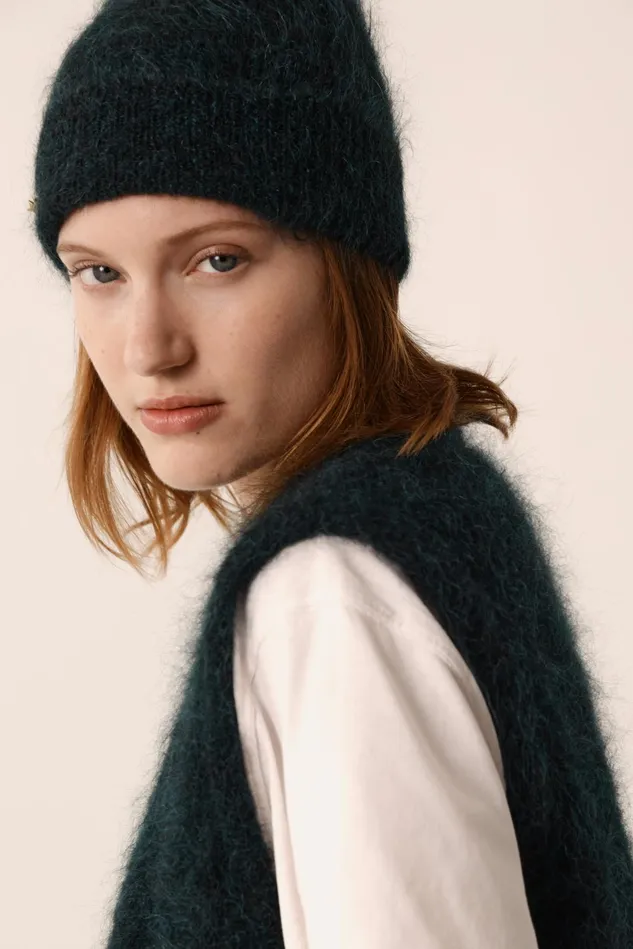 Women Beanie Hat Alou Epicea Bonnet Mohair Vert Fonc Des Petits Hauts Scarves and Beanies
