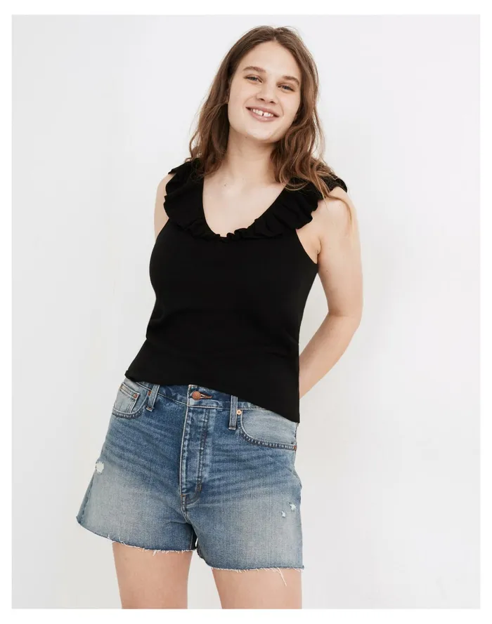 Women Belhaven Ruffle Sweater Tank True Black Madewell Sweaters