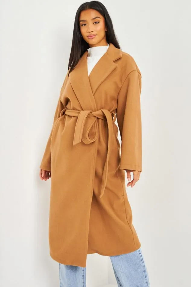 Women Belted Coat In Beige Beige Brentiny Paris Coats
