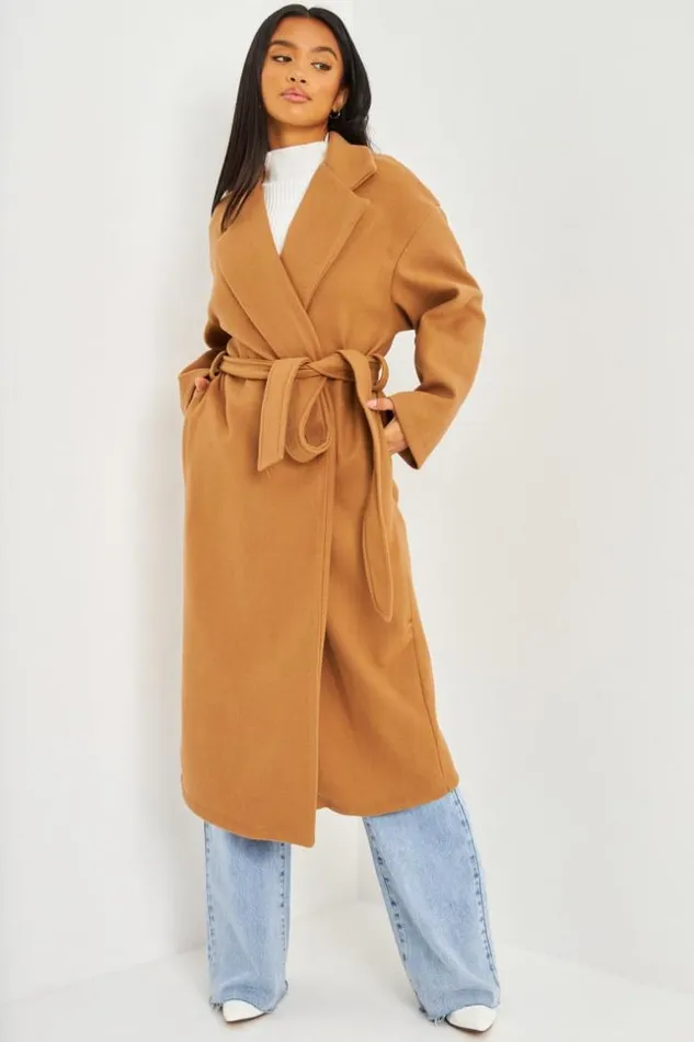Women Belted Coat In Beige Beige Brentiny Paris Coats