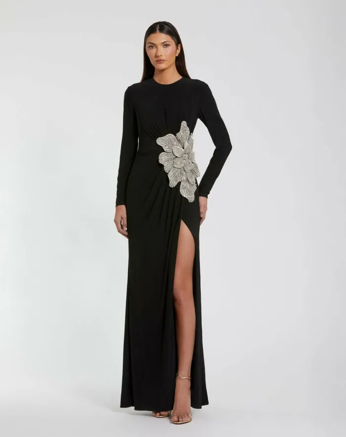 Women Best Sellers Mac Duggal Black Jersey Gown With Embellished Flower Black