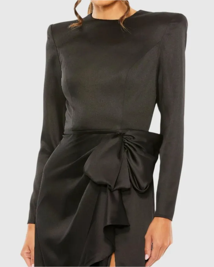 Women Best Sellers Mac Duggal Black Long Sleeve Structured Bow Draped Gown Black