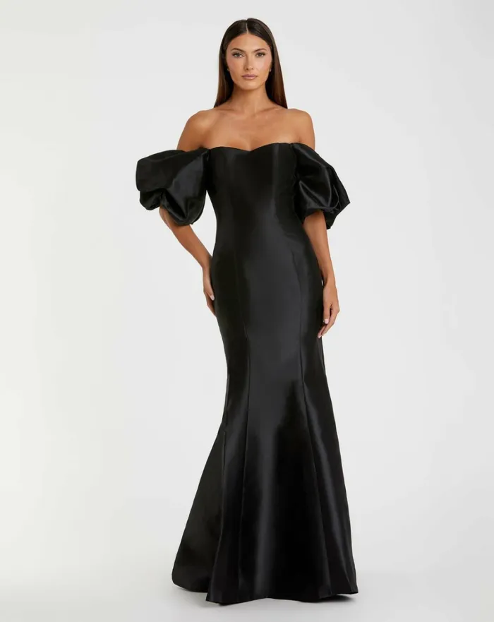 Women Best Sellers Mac Duggal Black Sweetheart Off The Shoulder Puff Sleeve Gown Black