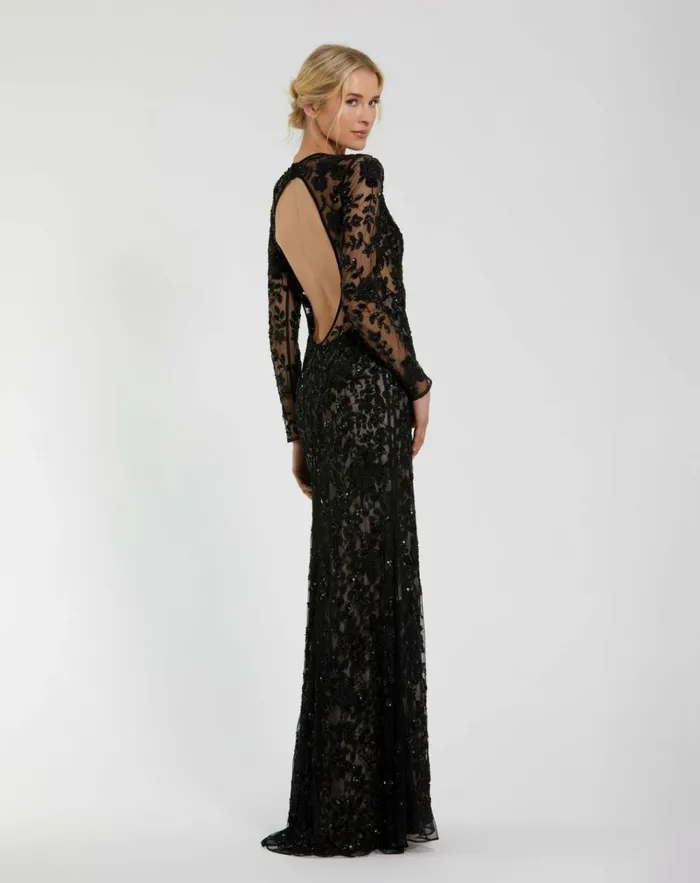 Women Best Sellers Mac Duggal Long Sleeve Floral Embellished Gown Black Nude Women Best Sellers Mac Duggal Long Sleeve Floral Embellished Gown Black Nude