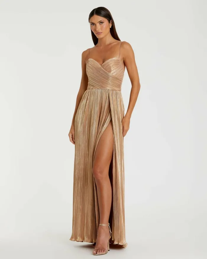 Women Best Sellers Mac Duggal Metallic Ruched A Line Gown Gold