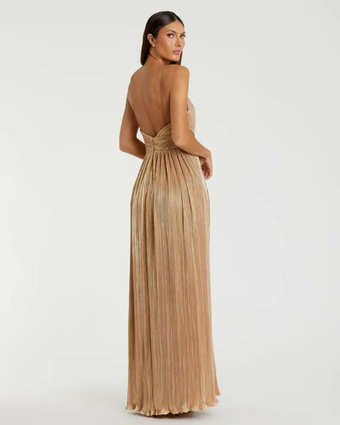 Women Best Sellers Mac Duggal Metallic Ruched A Line Gown Gold Women Best Sellers Mac Duggal Metallic Ruched A Line Gown Gold