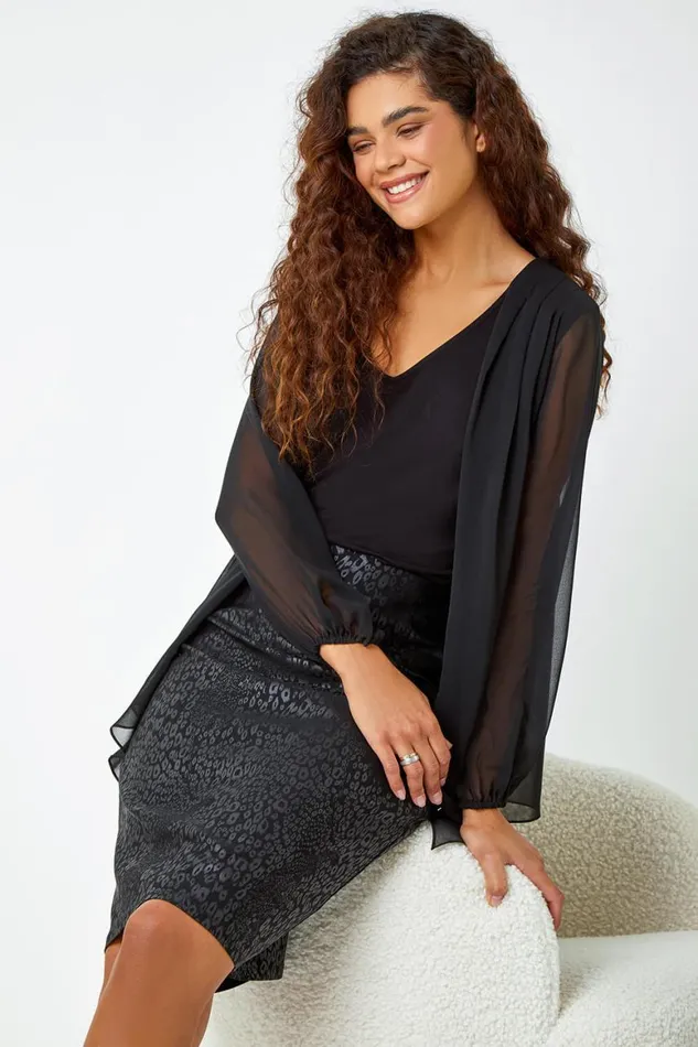 Women Black Animal Print Elastic Waist Pencil Skirt Roman Skirts