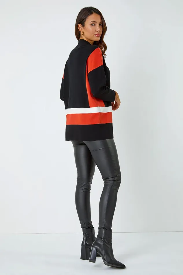 Women Black Colour Block Stripe Knit Jumper Roman Knitwear